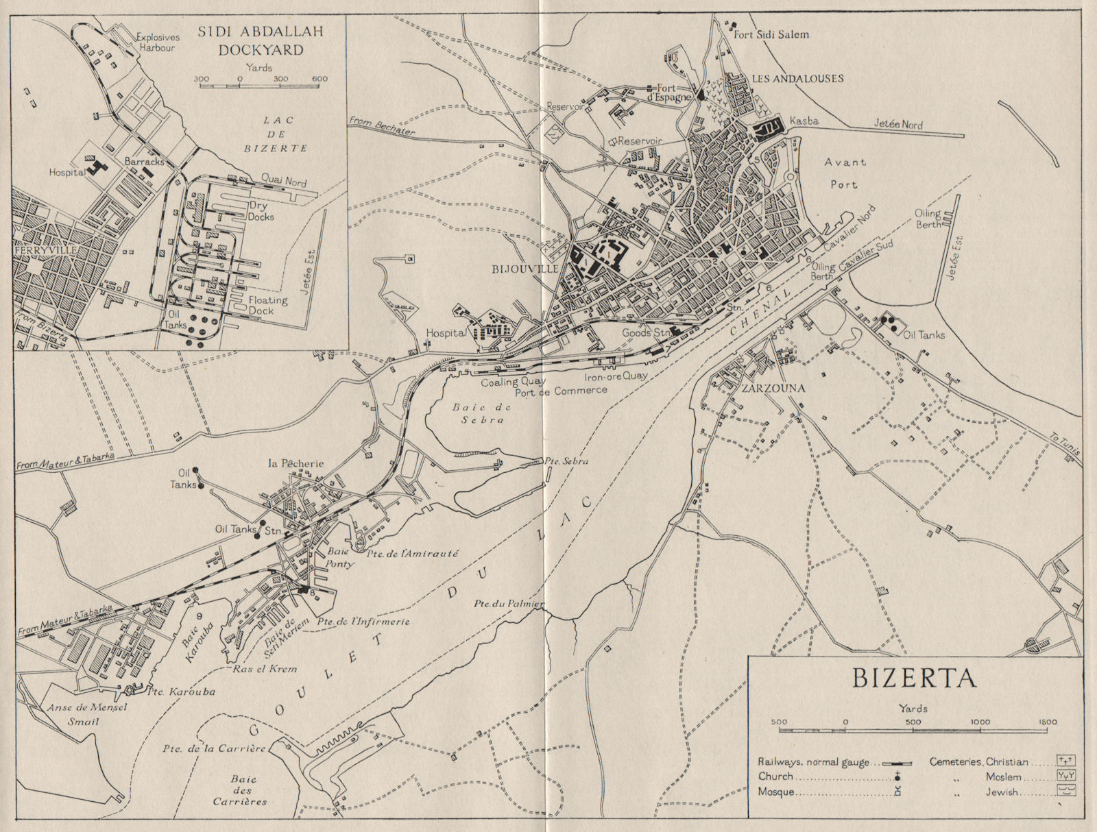 BIZERTA (BIZERTE) . Sidi Abdallah docks. Tunisia. WW2 NAVY INTELLIGENCE MAP 1945